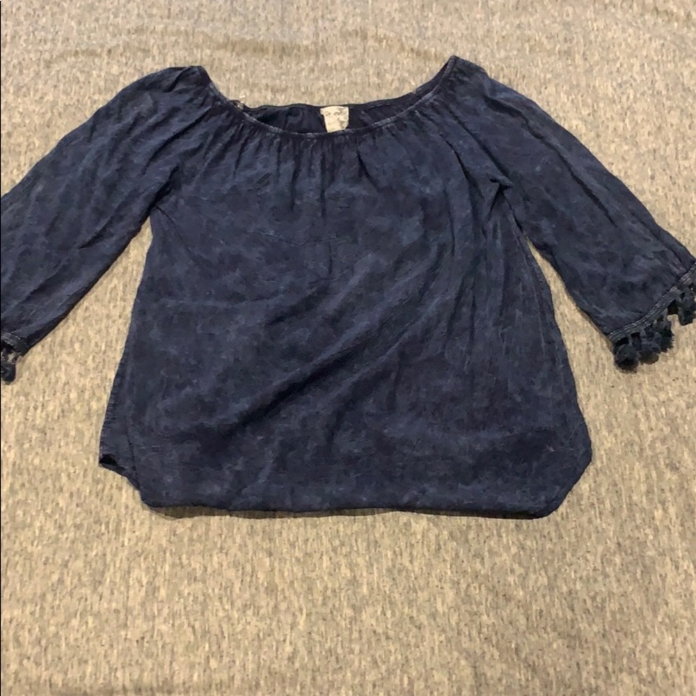 Boho Acid-Wash Off-Shoulder Top
